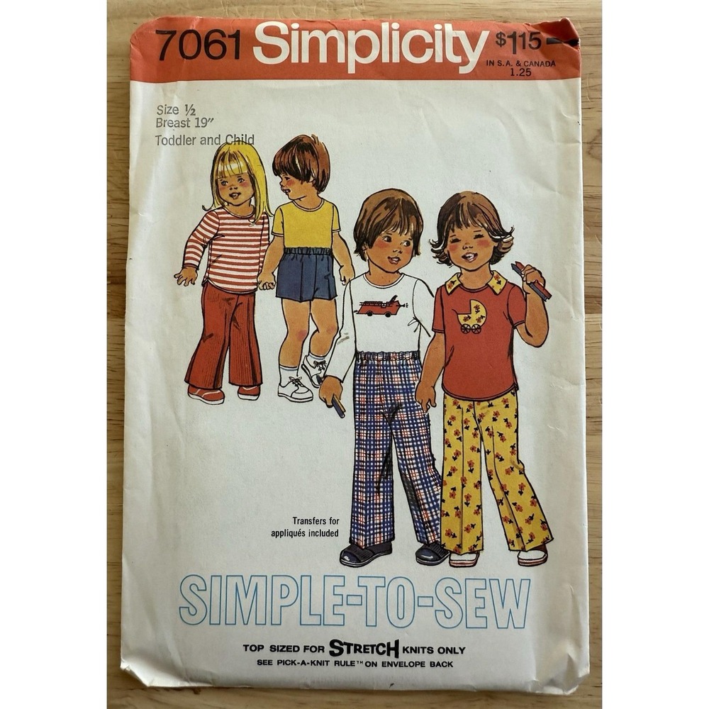 Simplicity Pattern 7061 Toddlers & Child's Pants & Shorts Or Pullover Top Sz 1/2